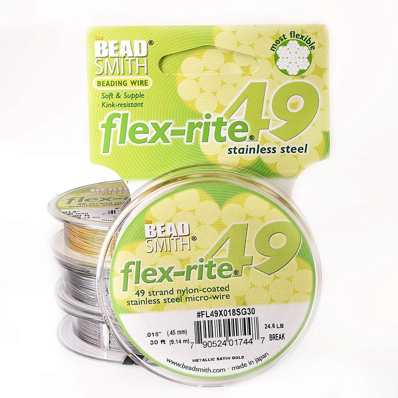 The Beadsmith Flex-rite 49 Strand Beading Wire Metallic Satin Gold .018 30 ft image 2