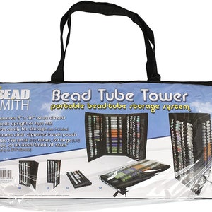 The Beadsmith Bead Tube Tower -Storage- 8 x 16 inches, Folds Easily for Storage or Travel - Holds Large & Small Bead Tubes - Clear...