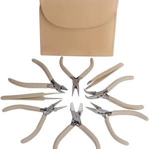 The Beadsmith Fashion Color Pliers – Set of 8 Slimline Color-Coordinated Tools – Matching Clutch in Beige – Jewelry Making Supply Kit