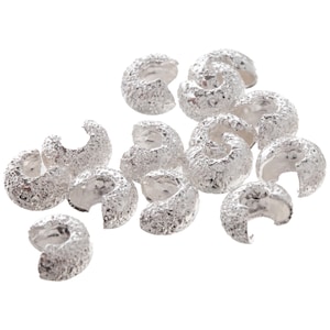 The Beadsmith Crimp Covers – Silver Plated, Stardust Sparkle Texture, Round Shape, Half Open, 4mm Diameter, 144 Pieces