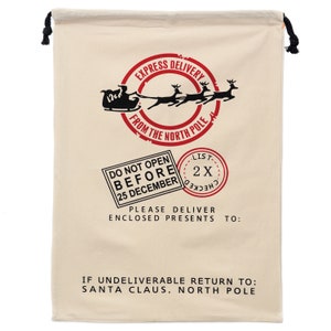 Personality Case - Drawstring Bag, &quot;From the North Pole&quot;, 100% Cotton, Printed w/ Quote, Reusable Sack for Gifts, Storage & Decorations