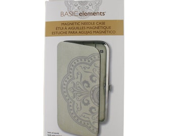 The Beadsmith Two Sided Magnetic Needle Case Basic Elements 6.25 X 3.25 X  .75, Snap Closure, One Side Printed With Needle Sizes 