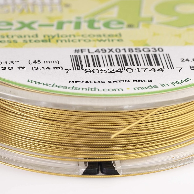 The Beadsmith Flex-rite 49 Strand Beading Wire Metallic Satin Gold .018 30 ft image 3