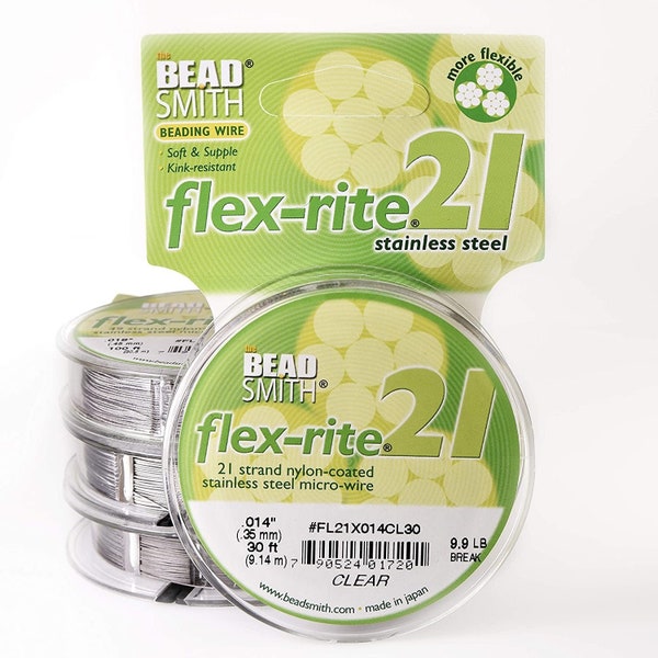 The Beadsmith Flex-Rite 21-Strand Nylon-Coated, Stainless-Steel Beading Wire, Jewelry Supplies, 0.014" Clear, 30 Feet