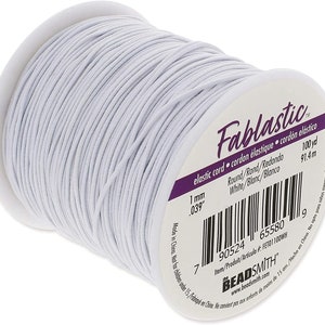 The Beadsmith Fablastic 1mm (0.039 inch) Round Stretch Cord, White Color, 100 Yard Spool (91.4 Meters). Essential Cord Bands Rope for...