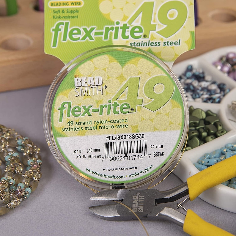 The Beadsmith Flex-rite 49 Strand Beading Wire Metallic Satin Gold .018 30 ft image 6