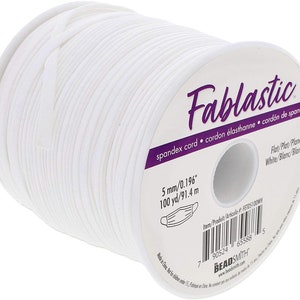 The Beadsmith Fablastic 5mm (0.196 inch) Flat Stretch Cord, White Color, 100 Yard Spool (4.5 Meters), Essential Cord Bands Rope for...
