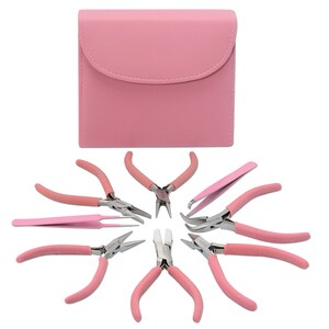 The Beadsmith Fashion Color Pliers – Set of 8 Slimline Color-Coordinated Tools – Matching Clutch in Bubblegum – Jewelry Making Supply Kit