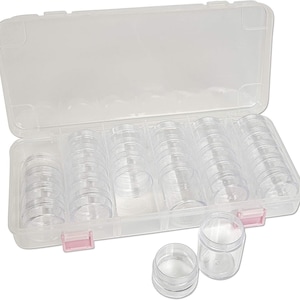 The Beadsmith Personality Case, Clear Plastic Bead Storage Case with 28 Removable and Stackable Jars, Includes 6 Screw top lids