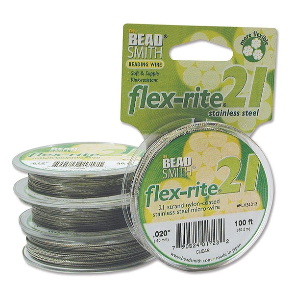 The Beadsmith Flex-Rite 21 Strand Nylon Coated, Stainless-Steel Beading Wire, Jewelry Making Supply (.020 Dia, Clear - 100 Ft, 1)
