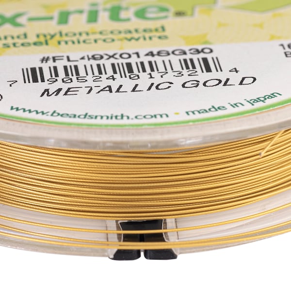 The Beadsmith Flex-Rite Wire– 49 Strand, Nylon Coated, Stainless Steel Beading Wire– Gold Color.014” Diameter, 30-Foot Spool – Flexible Wire
