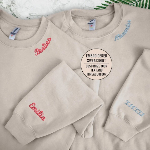 PERSONALIZED Custom Embroidered Neckline Sweatshirt Etsy