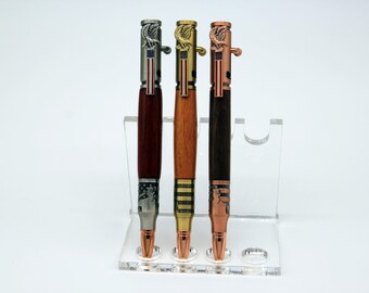 Gun Metal Finish Gift for Veteran; Gift for Service Member; 30 Cal Bolt Action Handcrafted Apple Wood Pen
