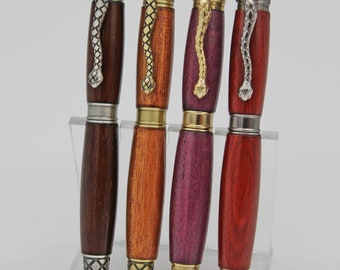 Engraved Snake Pen – Handmade Wooden Serpent Writing Pen