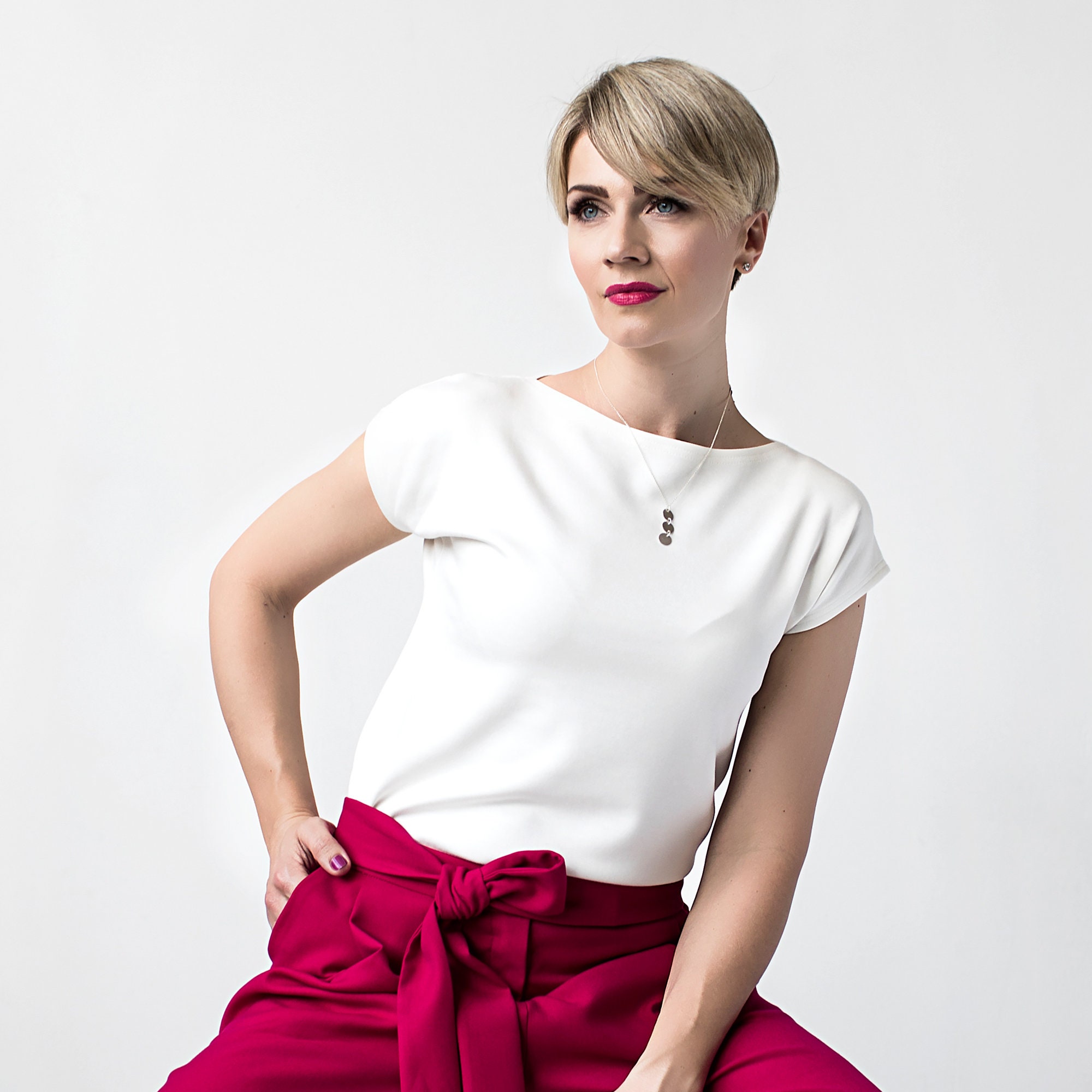 Short Sleeve Blouse Top Women White 