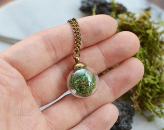 Magic Forest Moss -  necklace with forest moss Glass Ball - special gift for witch