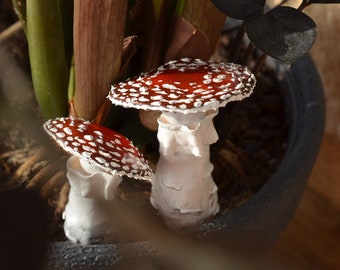 Set of 2 Miniature Mushroom Toadstool Terrarium Figurines, Terrarium accessories, Fairy Garden