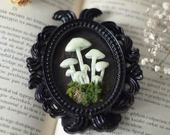 Tiny decorative frame with mushrooms glowing in the dark mushrooms gothic halloween decoration framed