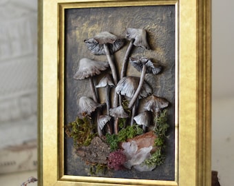 Mushrooms framed, Psilocybin mushrooms 3D witches Wall Art, vintage home wall decor