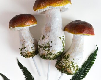 Set of 3 boletus brown mushrooms - decoration for terrarium, plants pot, forest decoration