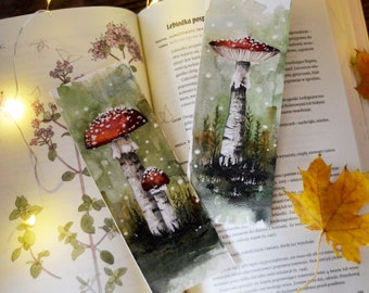 Set of 2 Bookmarks watercolour mushrooms Toadtstools