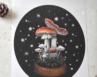 Art Print A4 and A3 • Fly Agaric Mushroom Illustration • Cottagecore Wall Art • Fairycore Poster • Botanical Print • Boho Home Decor