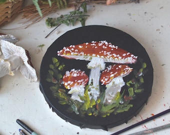 Round canvas painting with mushrooms Toadstools