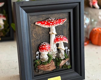 Framed Mushrooms – Amanita Muscaria 3D Witchy Wall Art, Vintage-Style Home Decor, original christmas gift