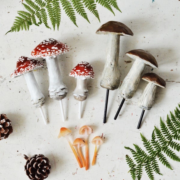 Lot de 10 champignons miniatures polymères décoration plante terrarium champignons réalistes champignons miniatures de taille mixte