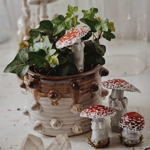 Set of 3 Miniature Polymer Mushroom Toadstool Autumn Decoration Plant Terrarium