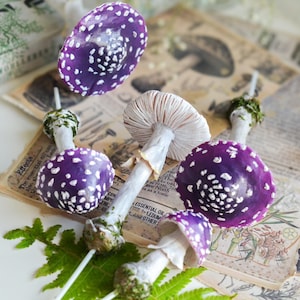 Artificial, Fantastic, Purple Mushrooms, pieces, terrarium or flowerpot decoration
