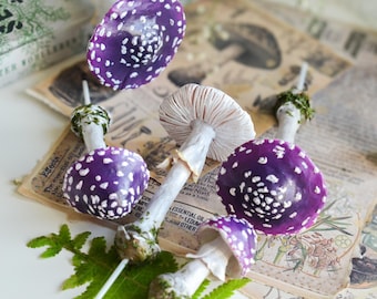 Artificial, Fantastic, Purple Mushrooms, pieces, terrarium or flowerpot decoration