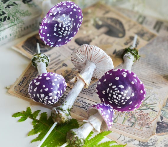 Artificial, Fantastic, Purple Mushrooms, Pieces, Terrarium or