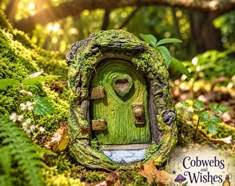 Handmade Green Fairy Door, free standing Fairy Decor,  Fairy Garden Gift, Magical Fairy Gift