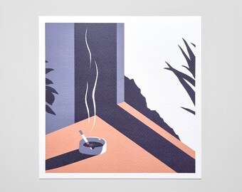 Smoke Break | Square Art Print | 21cm Wall Hanging Home Decor Gift for Her Him