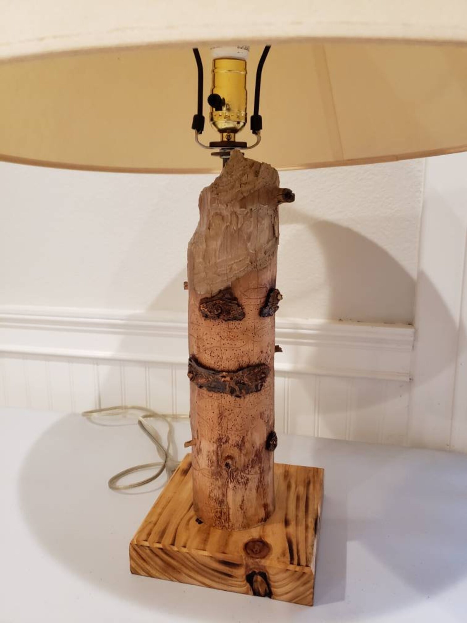 Country style beaver chewed wood lamp. Rustic wood light. | Etsy
