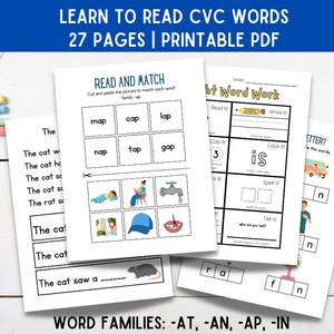 Apprendre à lire - Feuilles de travail sur les mots à vue - Mots CVC - Programme de la maternelle - Feuilles de travail préscolaire - Imprimables pour l'école à la maison