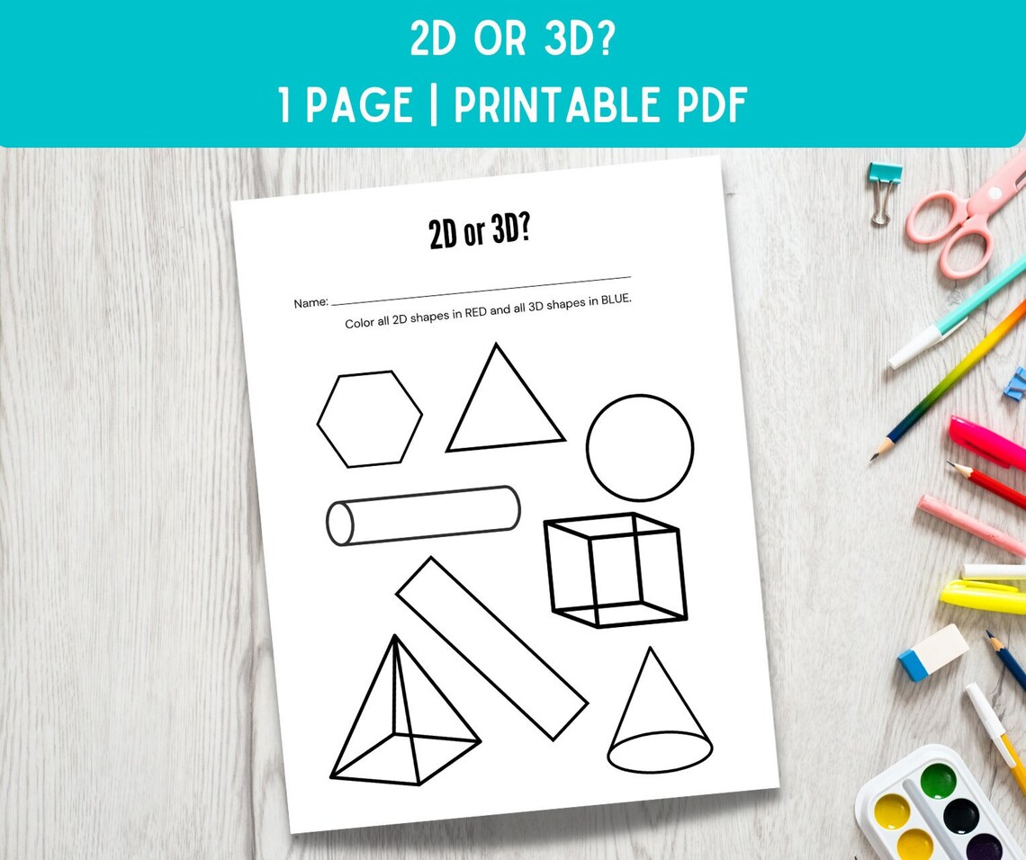 1st Grade Worksheet 2D VS 3D Shapes 1st Grade Math Curriculum ...