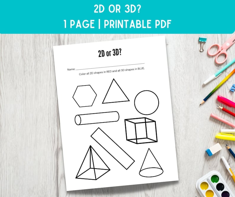 1st Grade 2D Vs 3D Shapes Worksheet (PDF) - Etsy