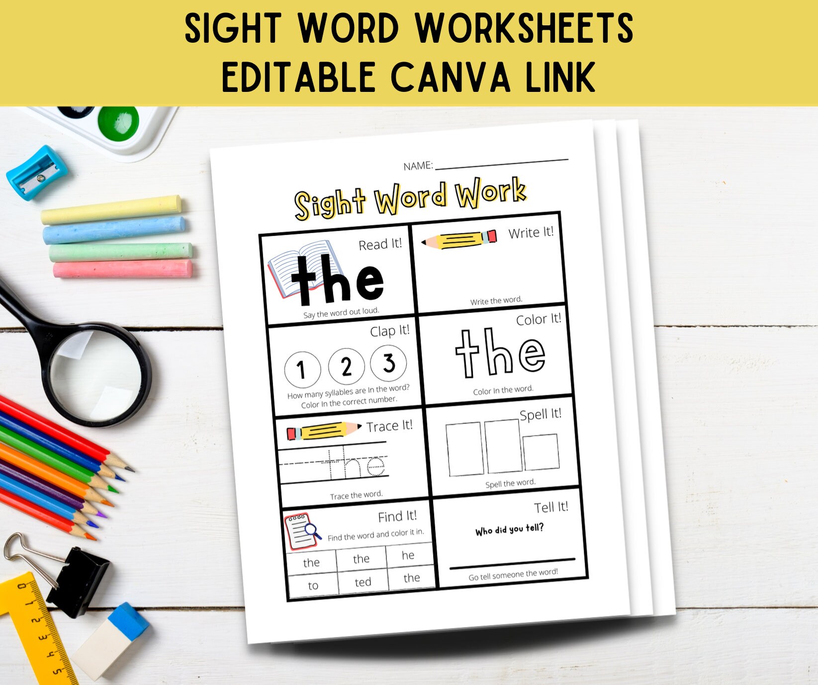 Sight Word Worksheet Editable Canva Link Kindergarten Curriculum