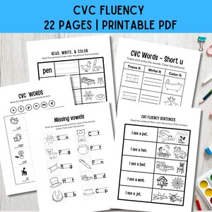 Programme d'études pour la maternelle - Lecture des mots CVC - Fiches d'exercices sur la phonétique - Imprimables pour l'enseignement à domicile - Commencer à lire - Mots à vue