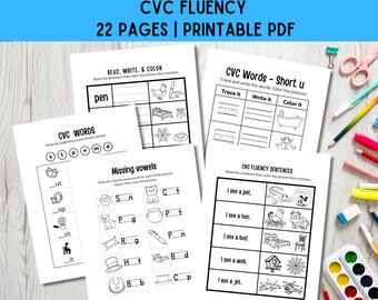 Kindergarten Curriculum - Reading CVC Words - Phonics Worksheets - Homeschooling Printables - Begin to Read - Sight Words