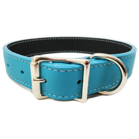 Italian Leather Dog Collar Turquoise Blue | Etsy