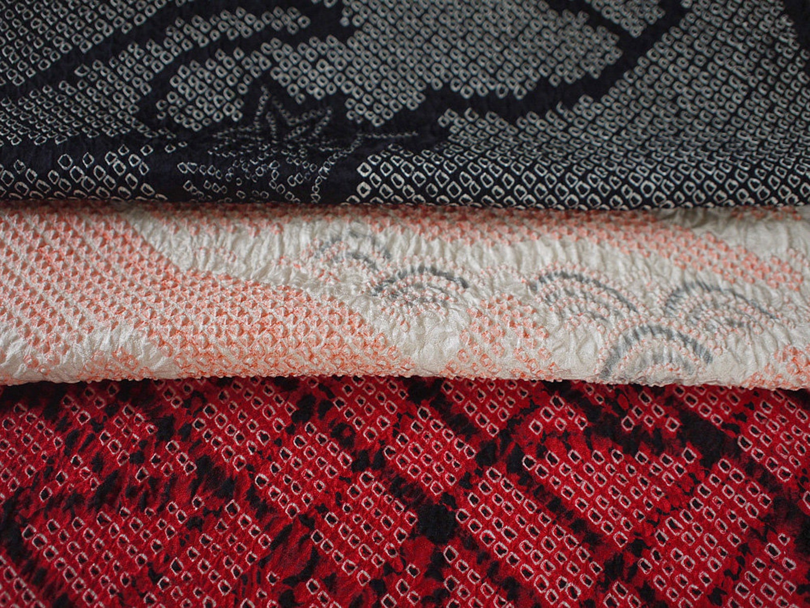 Set of 3 silk fabrics Japanese secondhand textile folk | Etsy
