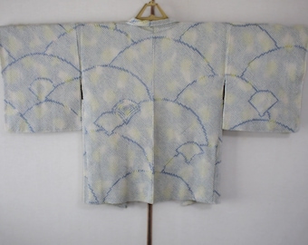 secondhand Japanese haori, kimono jacket for woman, shibori, silk, off-white