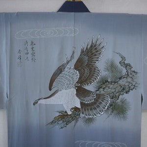 secondhand man’s juban, garment worn under kimono for man, nagajuban, silk, greenish gray, shibori, hawk