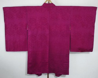 secondhand Japanese haori, vintage kimono jacket for woman, antique, silk, pink purple