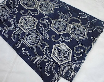 katazome, Japanese vintage fabric, vintage indigo cotton, boro, indigo, crane, turtle, navy