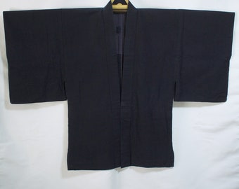 secondhand happi, used hanten, hoari, traditional Japanese straight-sleeved jacket, working clothes, cotton, dark navy