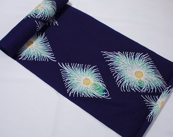 Japanese yukata fabric, Japanese cotton fabric for yukata, dark navy, tanmono, chrysanthemum